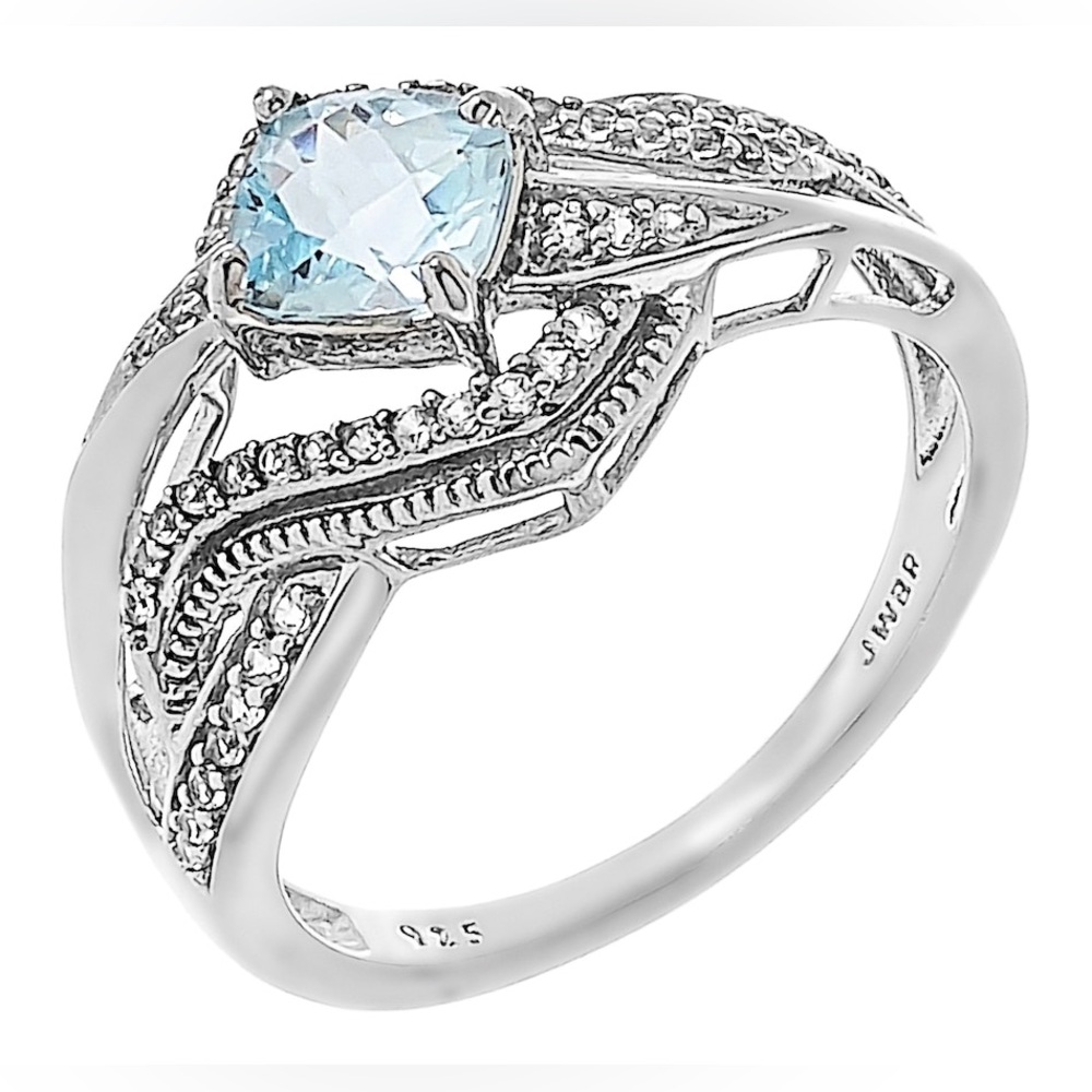 JWBR 925 Sterling Silver Blue Topaz and Simulated White Sapphire Ring